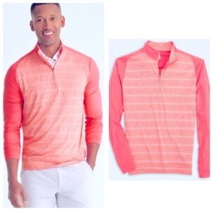 NWT johnnie-O Men's Bert 1/4 Zip Pullover Taffy Pink Striped Performance Golf